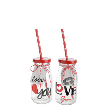 Barattolo di vetro con cannuccia love